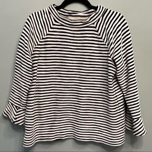 LOFT Black & White Striped Mock Neck 3/4 Sleeve Top - Size Medium